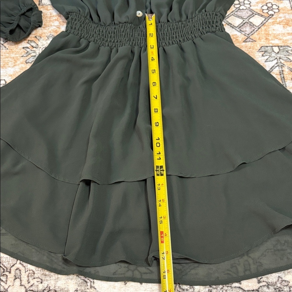 SHOW ME YOUR MUMU M olive green cinched waist dress mini dress w/ ruffle hem - Picture 8 of 12
